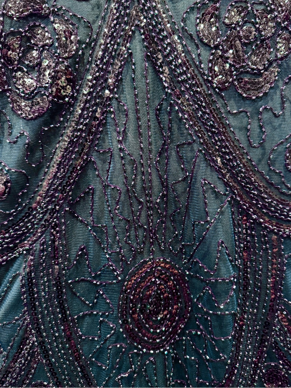 Women’s Green Beaded Sequin Fringe Sleeveless Vintage Inspired Dress Size L NWOT - Picture 6 of 13